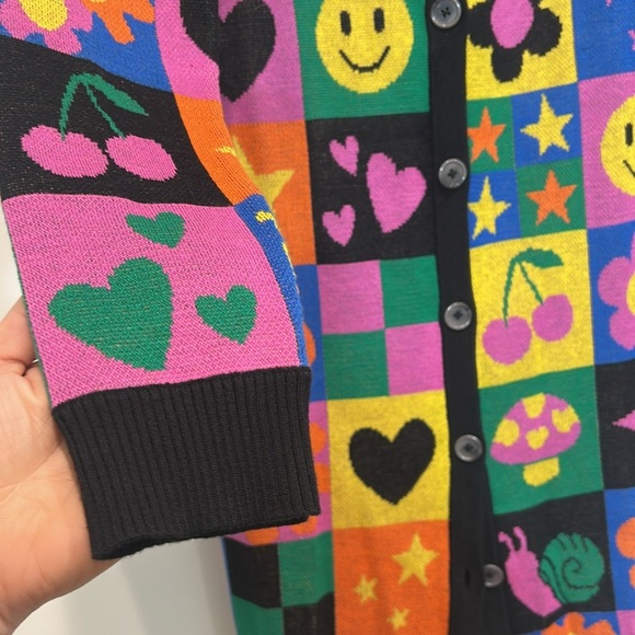 dELiA*s Colorful Alice Patterned smiley art duster Cardigan medium women’s - Picture 3 of 4